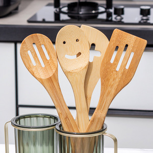 Juego de espátula y cuchara de bambú con placa de presión lateral, utensilios de cocina ligeros - Product Image 2