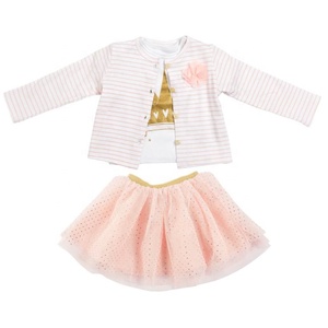 Nueva llegada de diseño de verano lindo 3 meses bebé niña vestidos de fiesta 3 piezas 100% algodón bebé vestido de las <span class=keywords><strong>niñas</strong></span> - Product Image 1