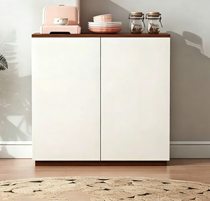 Modern Sideboard Cabinet White Storage <b>Cupboard</b> Wooden Top Freestanding Organizer for Living Room Dining Area - Product Image 3