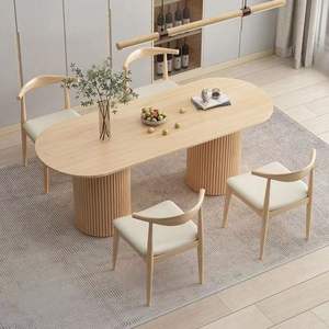 Mesa de comedor de madera maciza nórdica Hanyee, muebles de cocina ovalados con pata <span class=keywords><strong>columnar</strong></span>, mesa de Color de tamaño personalizable para el hogar, Villa - Product Image 4