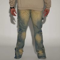 Jean cargo flare dégradé extensible 13oz pour homme, multi-poches, déchiré, boutonné, fendu à la cheville, style Y2K Street, collection 2026