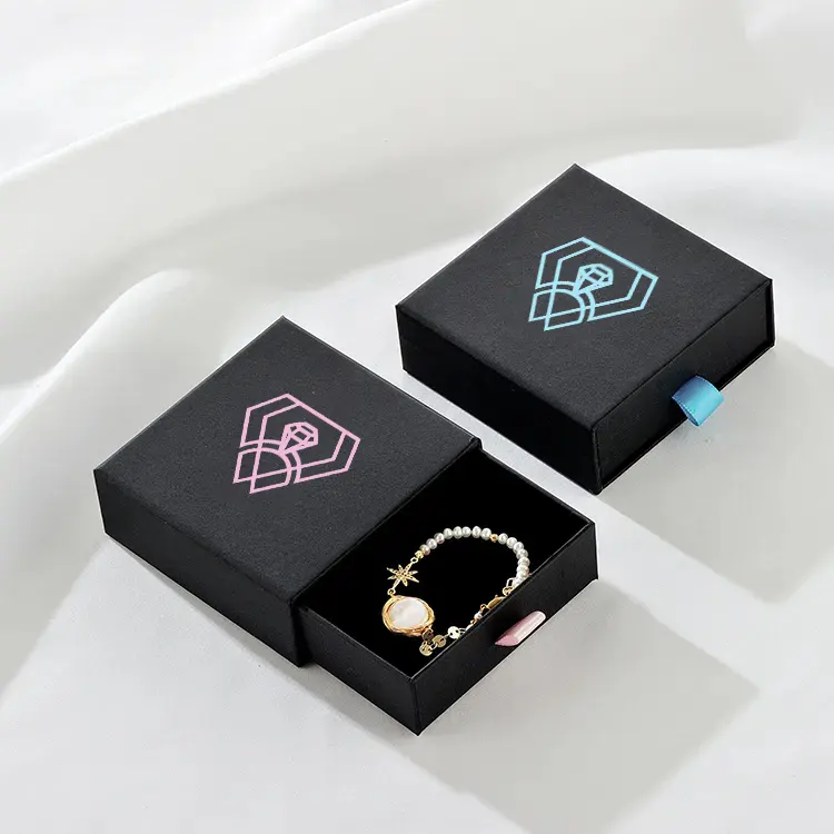 Thick Black Paper Whole Set Ring Earring Bracelet Pendant Necklace Packaging Drawer Gift Boxes Custom Sliding Jewelry Box Paper