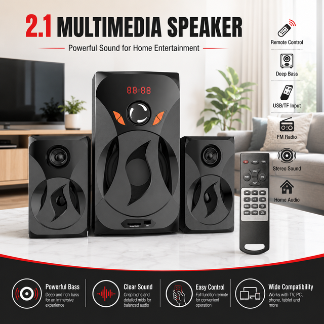 Customize 2.1 Channel Wooden 5.25" Subwoofer Home Theater Sound System Speaker for TV Desktop Computer Gaming