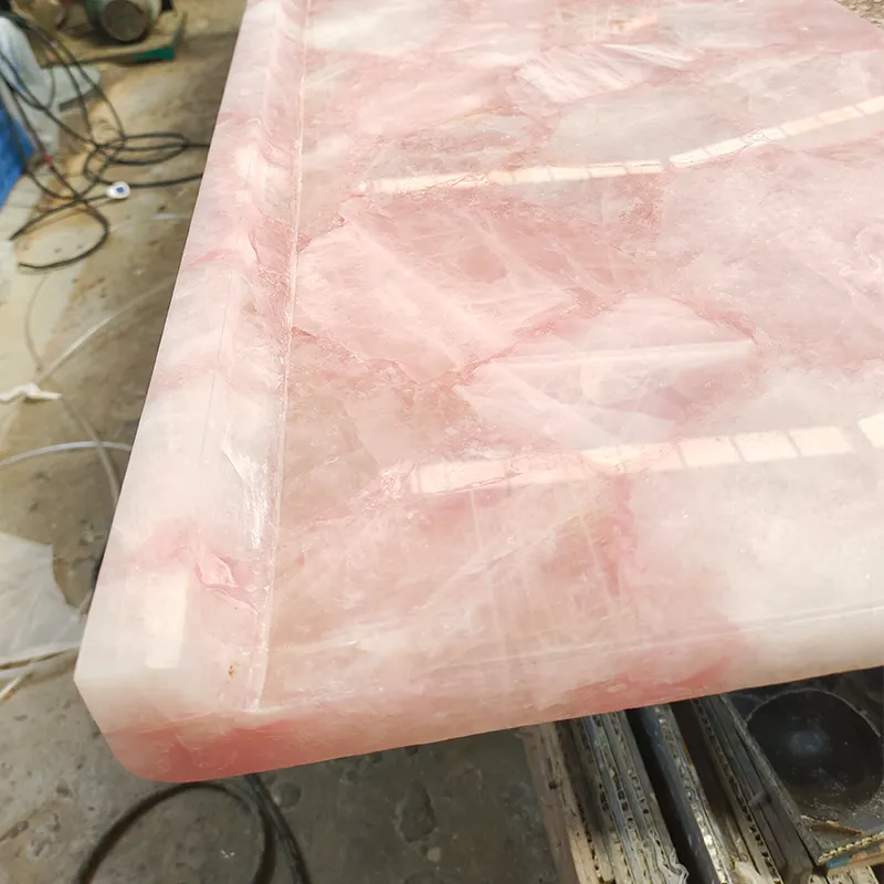 Customized Luxury Gemstone Pink Marble Crystal Rose Quartz Kitchen Counter Top