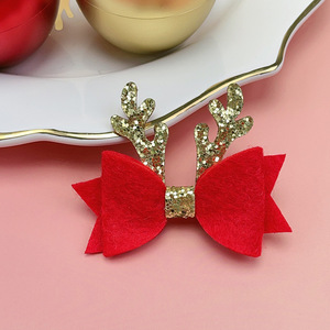 Fermaglio per capelli con fiocco e fiocco con fiocco in tessuto Non tessuto glitterato con corno di cervo glitterato - Product Image 4