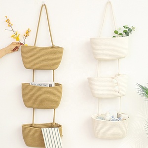 Hand Woven Three-layer Hanging Fruit Basket For Wall Decorative