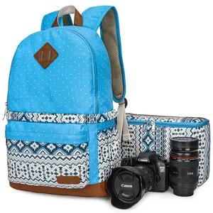 Wasserdichter stilvoller Damen kamera rucksack Niedliche SLR Damen kamera tasche Blau für Canon Nikon Sony mit Regenschutz und Stativ halter