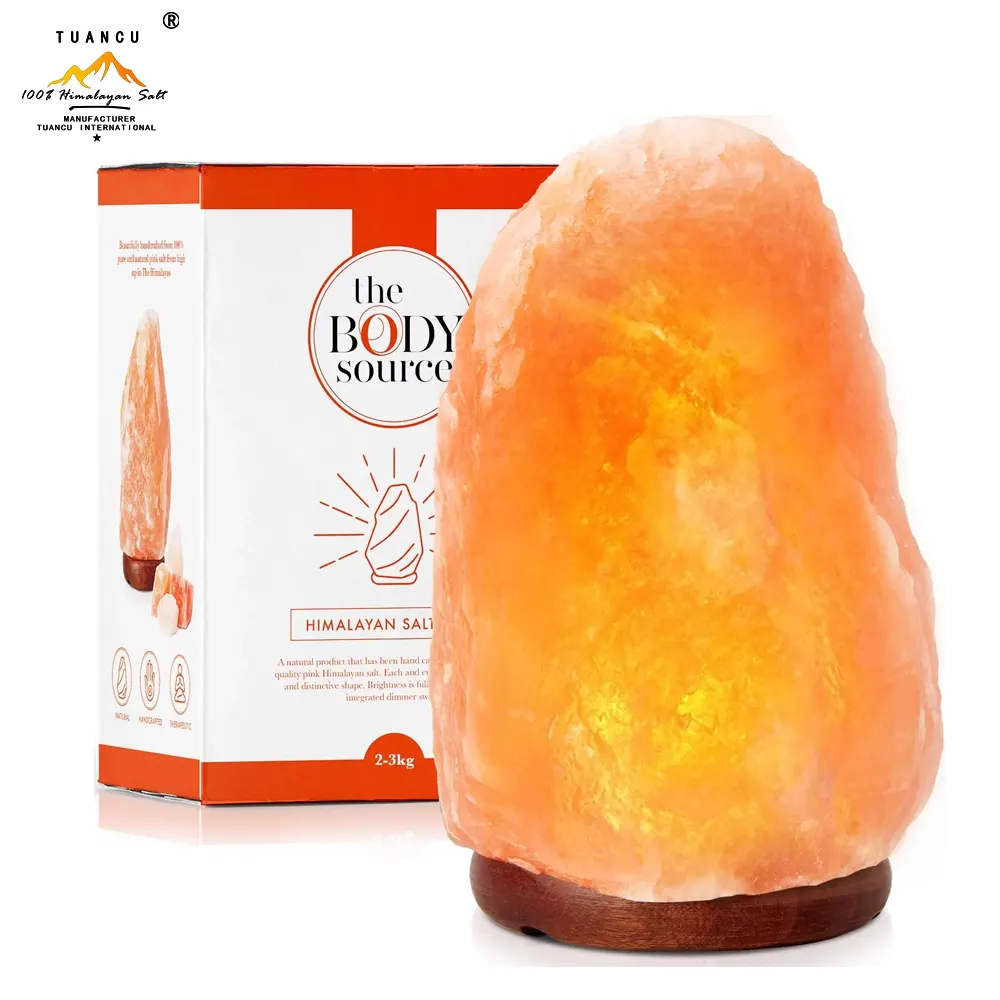Natural Himalayan Salt Lamp Authentic Crystal Stone Premium Quality Wood Base with Dimmer And Attractive Packing