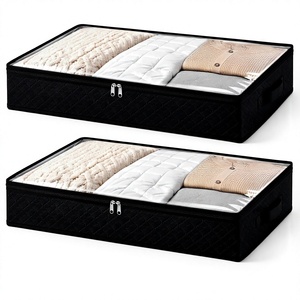 <b>Black</b> Rectangular Underbed <b>Storage</b> Bags Clear Window 2 Reinforced Handles Foldable <b>Bed</b> <b>Storage</b> Containers for Clothing - Product Image 1