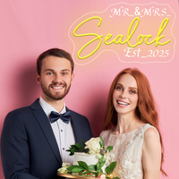 Enseigne néon LED personnalisée pour mariage MR & MRS, enseigne néon en acrylique avec nom personnalisé pour décoration murale de fête de mariage, cadeau