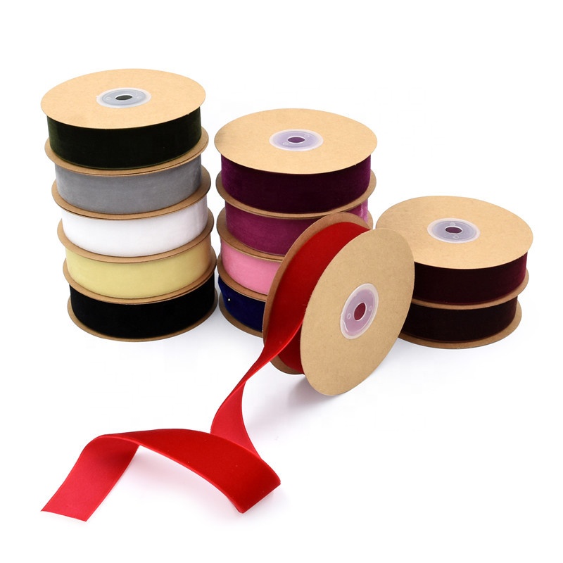 Factory hot sale high quality gift packaging mother's day velvet ribbon roll Wholesale custom luxury 2.5cm velvet ribbon wired