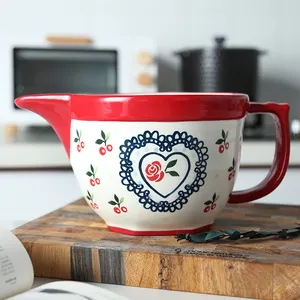 陶瓷国产樱桃大尺寸蛋灌锅用于和面烘焙碗填充碗带喷口搅拌碗