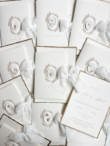Invitations de mariage de luxe faites à la main en papier coton à bords festonnés, thème <span class=keywords><strong>rose</strong></span>, avec sceau de cire <span class=keywords><strong>et</strong></span> ruban de soie - Product Image 6
