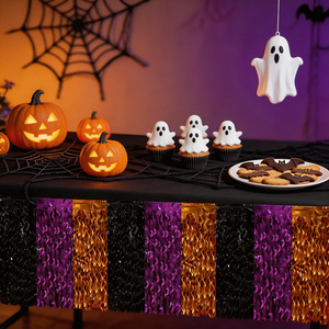 Halloween Party Table Skirt Decoration right <b>Light</b> Curved Knife <b>Curtain</b> Table Skirt Wave Color Table <b>Curtain</b> - Product Image 2