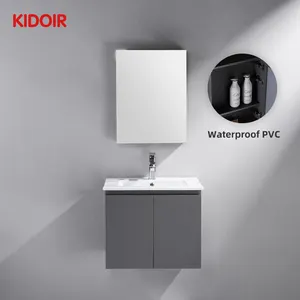 Kidoir America Modern Hotel Glossy White Style 32 Inch Pvc Hanging Wall Bathroom Mirror Set Vanity Cabinet With Ceramic Basin