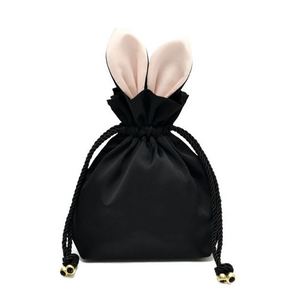 Bolsas de satén de seda suave al por mayor para regalo, embalaje de prendas, bolsas con cordón, personalizadas, negras, pequeñas, para pelucas de cabello. - Product Image 1