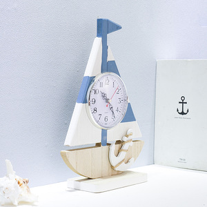Wooden Sailboat Desk <b>Clock</b> With Anchor Design Silent Non Ticking Mediterranean Style For Bedroom Living Room Decor - Product Image 2