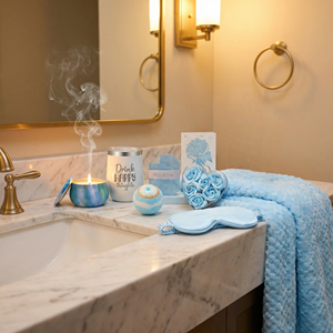 Coffret Cadeau <span class=keywords><strong>Spa</strong></span> Bleu Lunaire Relaxant pour Femme - Boîte Cadeau Anniversaire Noël avec Couverture en Flanelle et Produits de Soin Personnel - Product Image 5