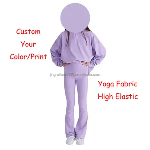 Özelleştirilmiş OEM çok düz renk baskı çocuklar için rahat çan alt tayt Yoga kumaş yüksek bel spor pantolonları bebek erkek kız
