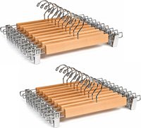 Cintres en bois massif naturel pour pantalons et jupes, avec 2 pinces réglables anti-rouille