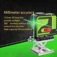 Niveau laser à faisceau vert miniature industriel à vendre en usine, 12 lignes, 3D, auto-nivelant, 360° rotatif, machines de nivellement laser d'extérieur
