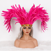 Coiffe en plumes pour spectacle de carnaval, serre-tête en strass dorés pour défilé de Samba, Halloween, performance scénique, fête