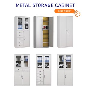Armoire en métal, armoire de rangement en acier, armoire blanche et noire avec verre, serrure et étagères réglables pour la maison, la clinique, le sous-sol - Product Image 4