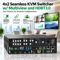 Commutateur KVM 4x2 sans soudure avec vue multiple et HDBT3.0 via bouton et télécommande IR, commutateur audio-vidéo pour conférence