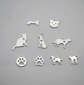 Personalized Cute Animal Polished Pet Charms Tag Cat Dog Paw Dog Bone Pets stainless steel Charms for jewelry making