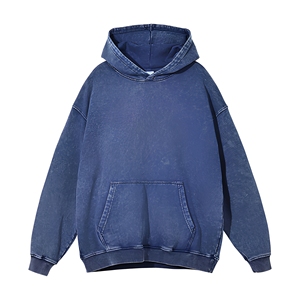 Custom <b>Oversized</b> Blue Acid Wash <b>Vintage</b> Pullover Hoodie Heavyweight Unisex Streetwear Fleece <b>Sweatshirt</b> B2B Wholesale Apparel - Product Image 1