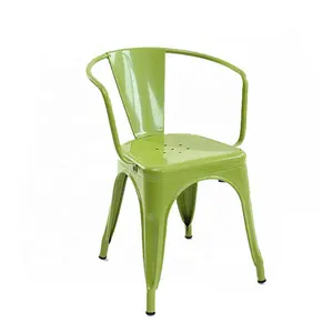 Wholesale cheap green industrial iron bar chair with arms Restaurant Stackable Metal Chair Retro Chairs For Sale