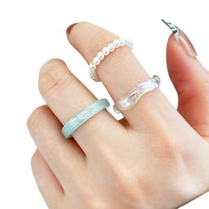 Cincin mutiara akrilik wanita, desain kreatif 2025 mode perhiasan Set cincin Resin untuk wanita dan anak perempuan - Product Image 5