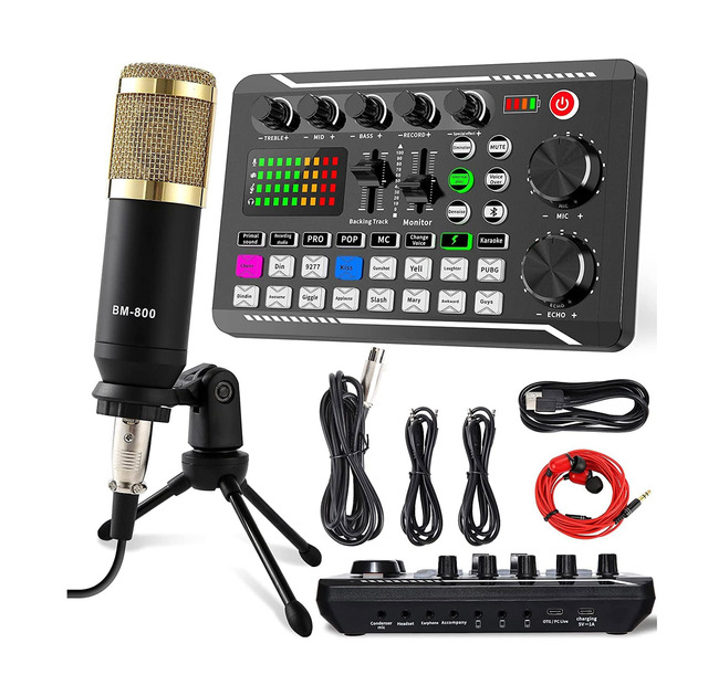 BM800 Condenser Microphone Set Tripod Stand Popular Live Metal Microphone for Podcast Wired RF988 Changing Voice Sound Card