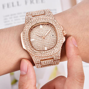 Montre-bracelet à quartz pour hommes et femmes, entièrement sertie de diamants, 5 couleurs, boîtier en métal argenté et doré, cadran, style montre connectée PK - Product Image 6