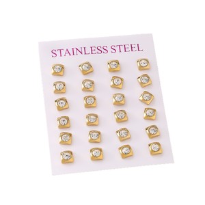 Minimal Tiny Square <b>Crystal</b> Ear <b>Studs</b> Stainless Steel Gold Plated Anti-allergy Multi Pairs Card Pack Ladies Dating Gift - Product Image 6