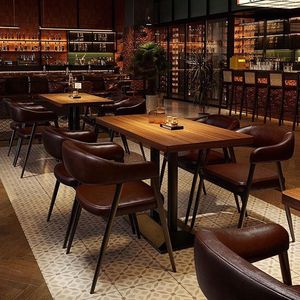 High End Restaurant Furniture Retro Style Wooden Veneer Steel Frame <b>Table</b> and Chairs for Dining Set Contract Commercial Grade Du - Product Image 3