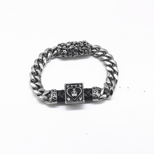 yunnique Men's Punk Skull <b>Bracelet</b> Tibetan Silver Chain <b>Leather</b> Cord Magnetic Clasp Design - Product Image 1