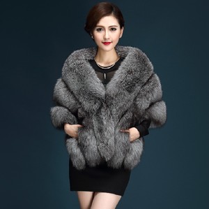 Capa de Piel de Zorro Plateado de Lujo para Mujer, Chal de Piel de Zorro Auténtica, Abrigo Grueso y Cálido de Invierno, Bolero Esponjoso de Piel de Zorro Genuina para Dama - Product Image 1