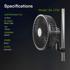 Ventilateur oscillant pour serre de culture BAVAGREEN, moteur EC silencieux, 10 vitesses, contrôle intelligent, étanche IP54, clip antidérapant, pour plantes d'intérieur - Product Image 2