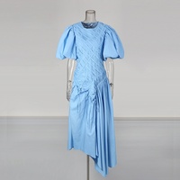 Robes pour femmes 2026 – Robe de créateur à manches bouffantes, taille plissée, col rond, tenue chic, vêtements de mode pour femmes