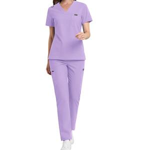 Women's Solid Color <b>Scrub</b> Sets With Pocket And Drawstring Pants Hospital Uniforms Polyester Woven Fabric pants workwear - Product Image 5