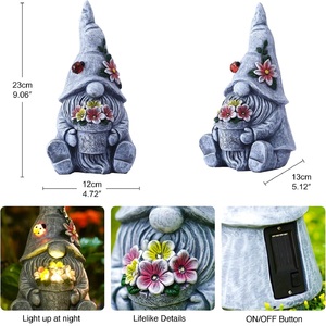 Waterproof <strong>Gnome</strong> <strong>Garden</strong> Statue Figurine Outdoor Patio Decor with Solar Lights Artificial Style Perfect Gift <strong>Ornament</strong> - Product Image 2