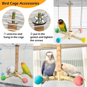 Jouet d'activités en bois pour perroquet : Balançoire, Pont en corde, Cadre d'escalade pour oiseaux, Échelle, Perchoir, Jouet interactif pour animaux de compagnie - Product Image 4