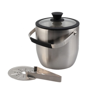 Seau à glace en acier inoxydable à double paroi de qualité alimentaire avec pince à glace et couvercle en verre trempé - Product Image 3