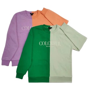 Sweat-shirts à capuche brodés pour femmes, printemps, écologiques, respirants, décontractés, manches longues, couleur contrastée, patchwork moitié-moitié - Product Image 1