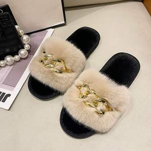 Pantuflas de mujer de piel sintética afelpada con espuma viscoelástica, cómodas sandalias planas de piel sintética de conejo, tipo chanclas de spa, cómodas, de punta abierta, para el hogar - Product Image 6