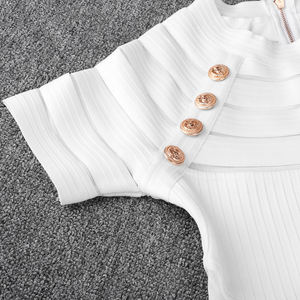 <span class=keywords><strong>2021</strong></span> printemps à manches courtes moulante maille insérer blanc Sexy Vestido Mini robe bandée pour Cocktail dîner - Product Image 5