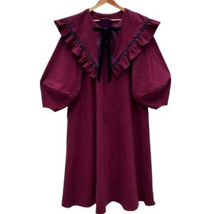 Ropa informal a la moda para mujer, vestido con mangas acampanadas, cuello <span class=keywords><strong>marinero</strong></span>, lazo delantero, Chambray, vestido azul holgado - Product Image 2