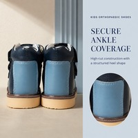 Chaussures orthopédiques montantes pour enfants bleu marine, à triple fermeture auto-agrippante réglable, bout arrondi, semelle en caoutchouc antidérapante, soutien du pied