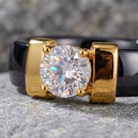 Bague en acier céramique 6 mm plaquée or PVD 18 carats avec pierre CZ, bijoux de mode, logo personnalisé, ne se décolore jamais, stock d'usine, vente en gros